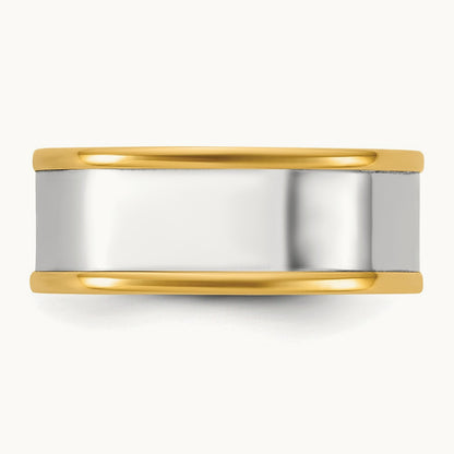 Y/W Step Up Flat Edge Wedding Band, 8mm, 14K Two-tone