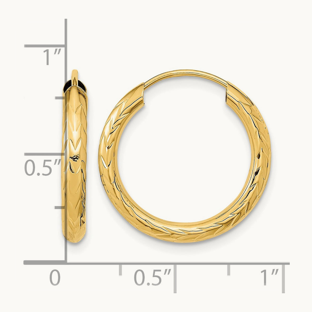 Polished & Diamond-cut Endless Hoop Earrings — 14K Yellow Gold
