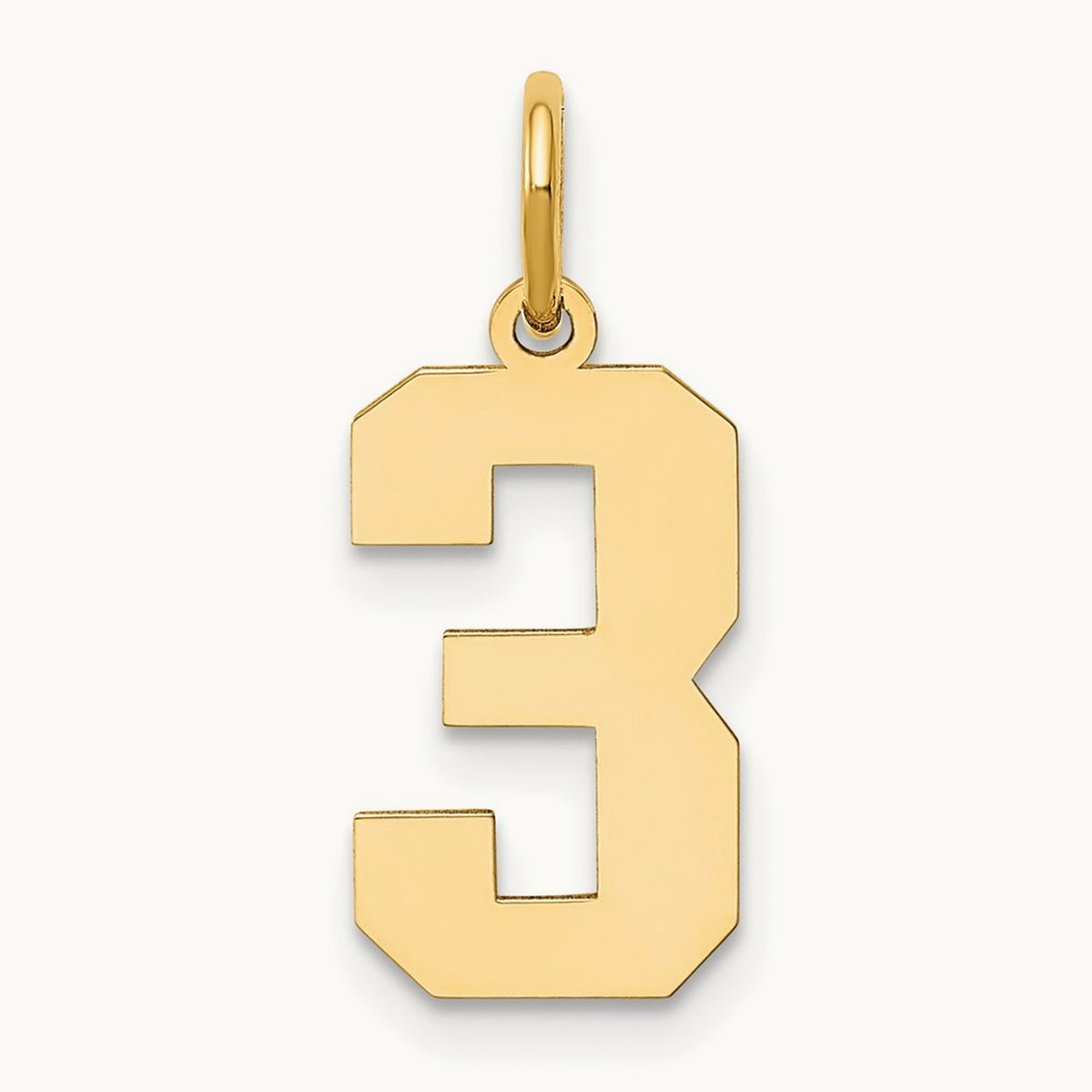 Medium Polished Number 3 Charm — 14K Yellow Gold