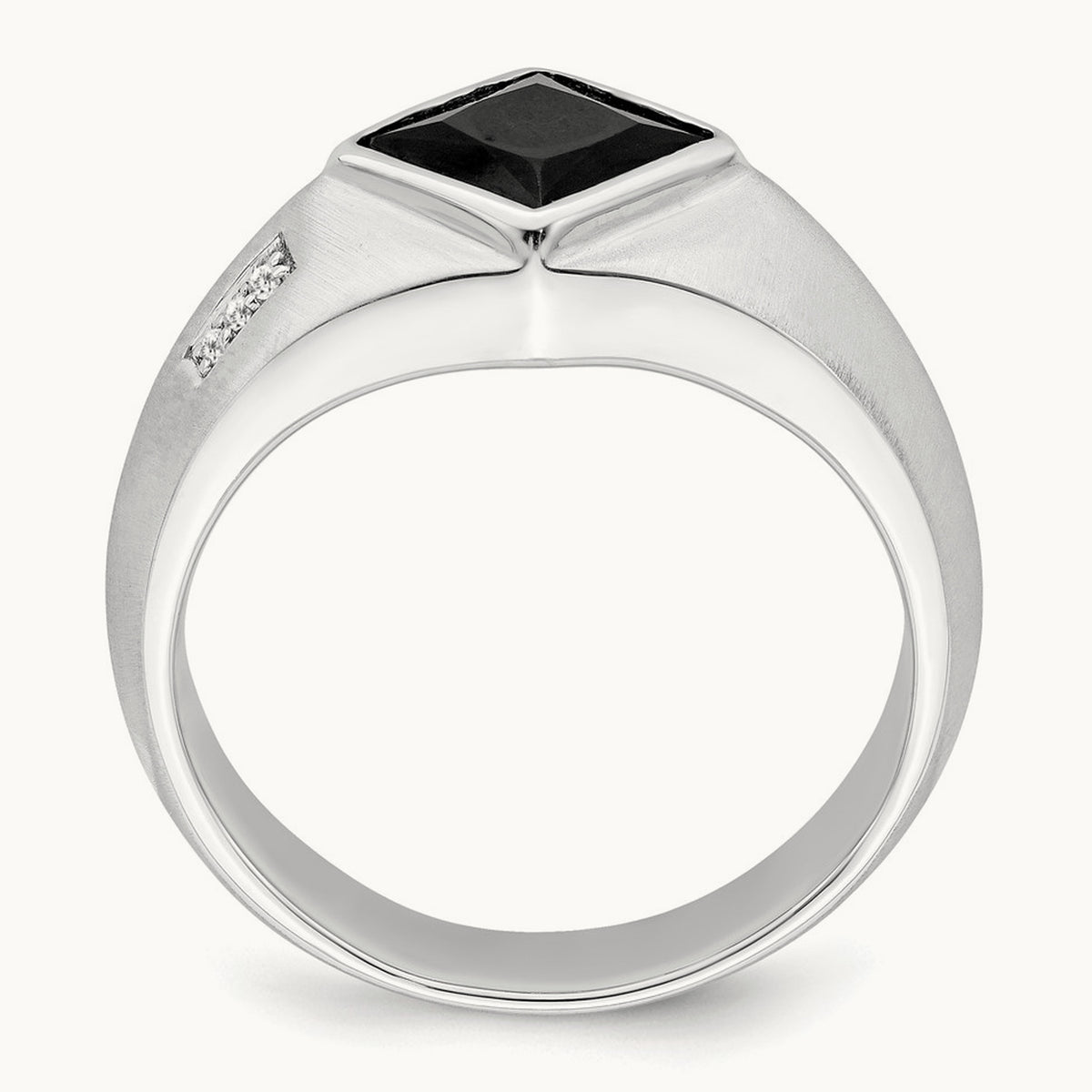 Onyx and Diamond Satin Men's Ring — 14K White Gold