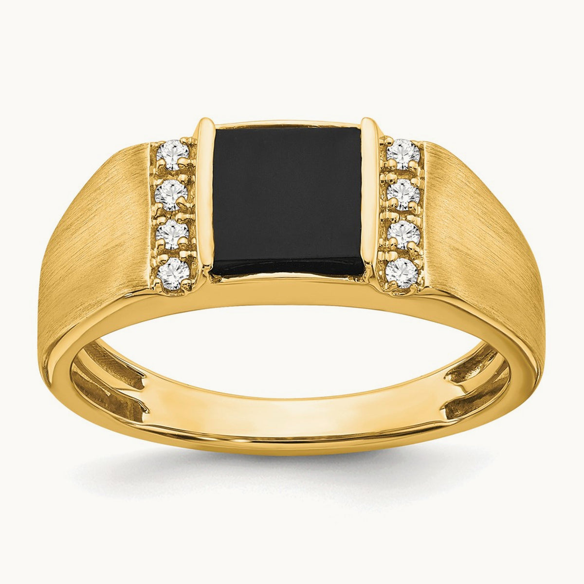 Square Onyx and Diamond Men's Ring — 14K Yellow Gold