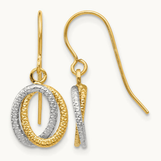 Textured Fancy Dangle Earrings — 14K Two-Tone Gold