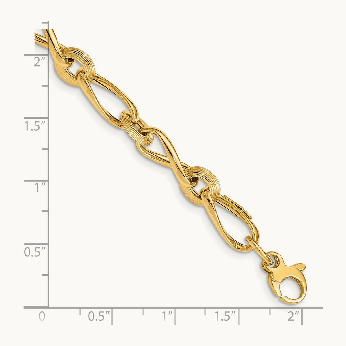 Polished & Grooved with .5 in ext. Fancy Link Bracelet, 14K