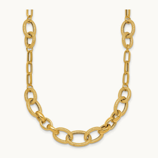Polished and Textured Fancy Link 17.25in Necklace, 14K