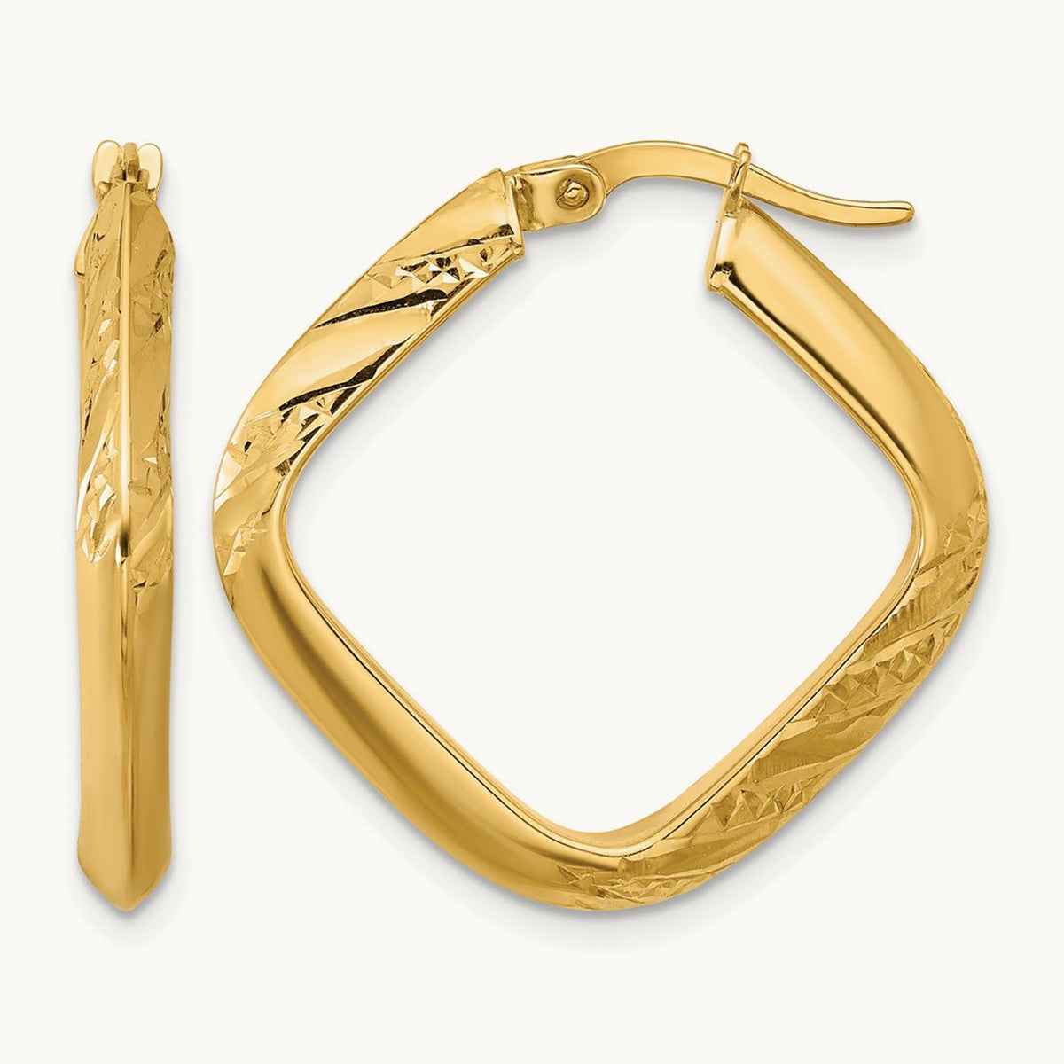 Polished and Diamond-cut Square Hoop Earrings — Leslie's — photo set