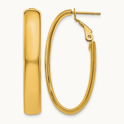 Oval Omega Back Hoop Earrings — 14K Yellow Gold, 5.75mm