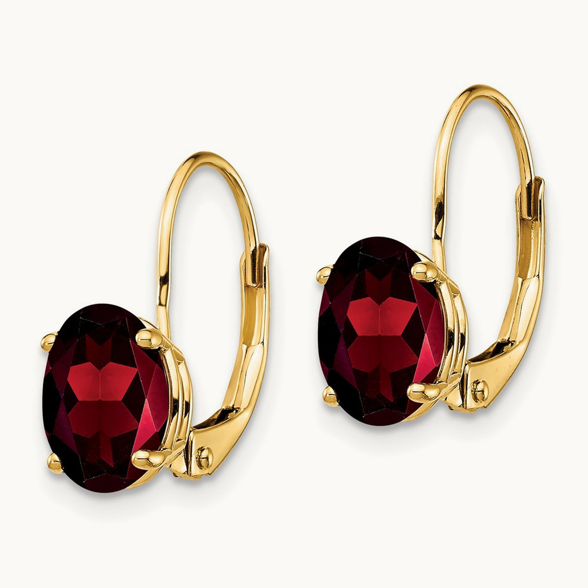 Oval Garnet Leverback Earrings — 17mm, 8x6mm
