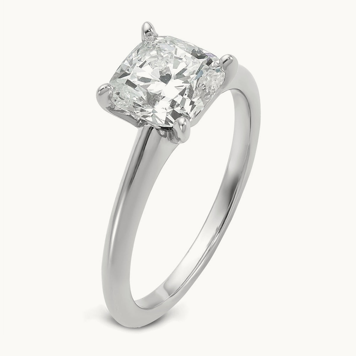 2 1/2ct Cert Lab Grown Diamond VS+ F+ Cushion Comp Solitaire Eng Ring, 14K White Gold