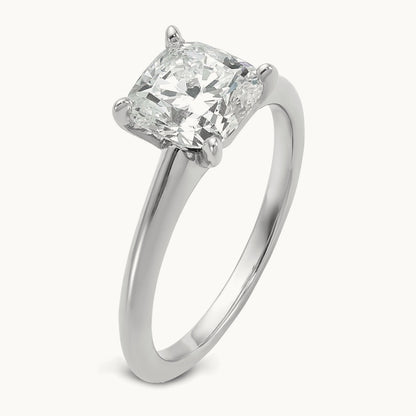 2 1/2ct Cert Lab Grown Diamond VS+ F+ Cushion Comp Solitaire Eng Ring, 14K White Gold