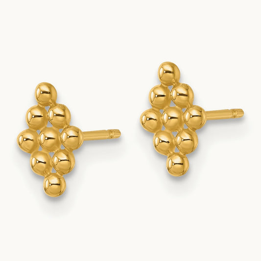 Polished and Beaded Marquise Post Earrings, 14K