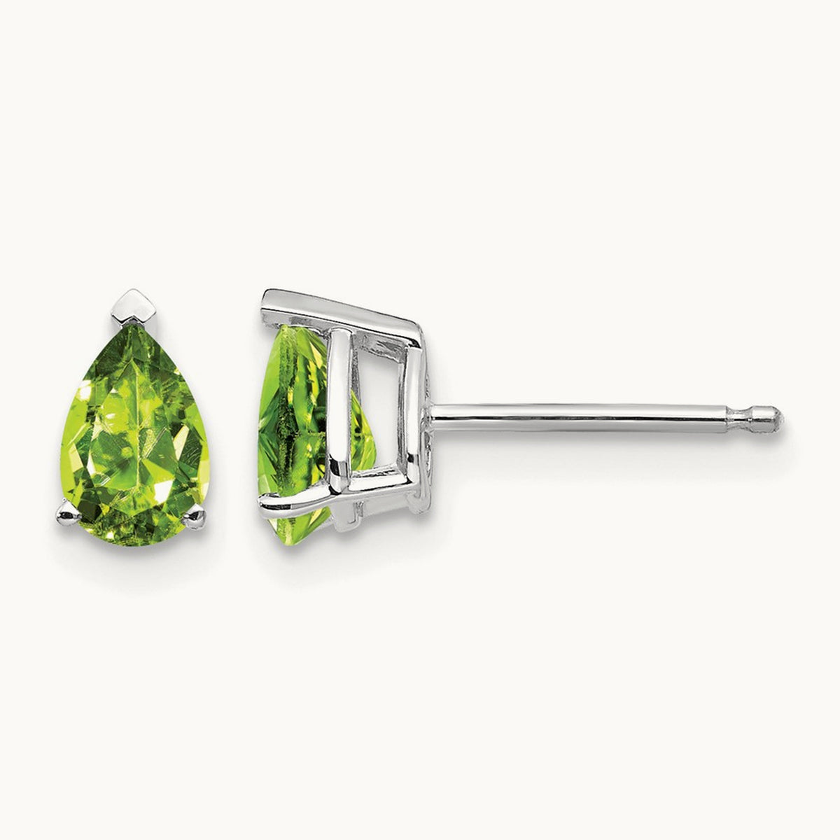 6x4mm Pear Peridot Earrings, 14K White Gold