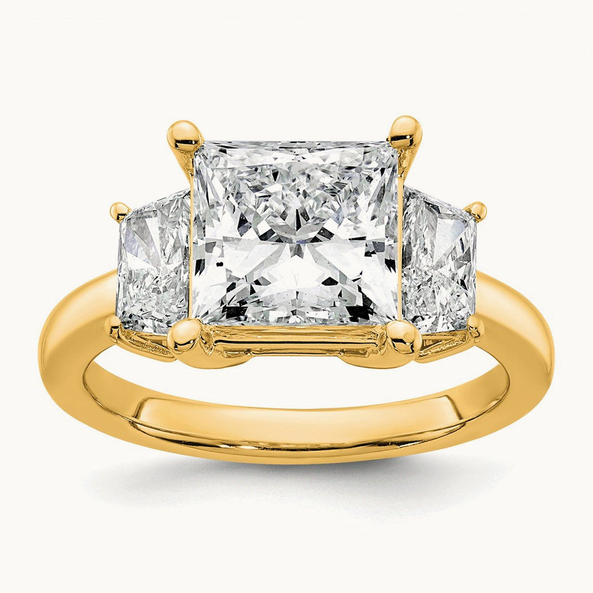 Princess & Trapezoid Engagement Ring — 14K Yellow Gold, 4 ct, 7