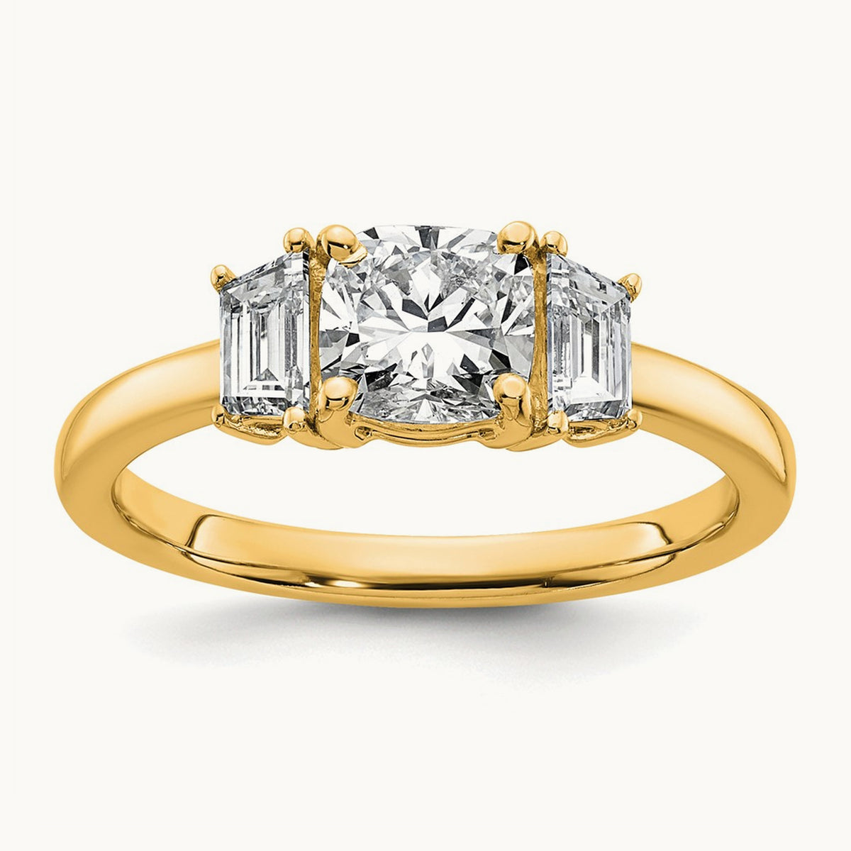 Cushion & 1/2 Moon Engagement Ring — 14K Yellow Gold, 1 3/8 ct, 7