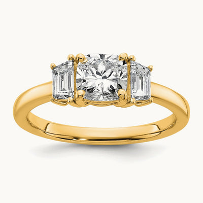 Cushion & 1/2 Moon Engagement Ring — 14K Yellow Gold, 1 3/8 ct, 7