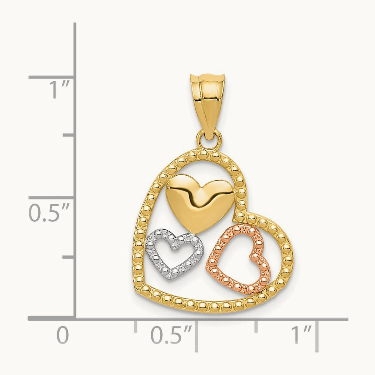 w/White Rhodium Polished Hearts Pendant, 14K Two-tone