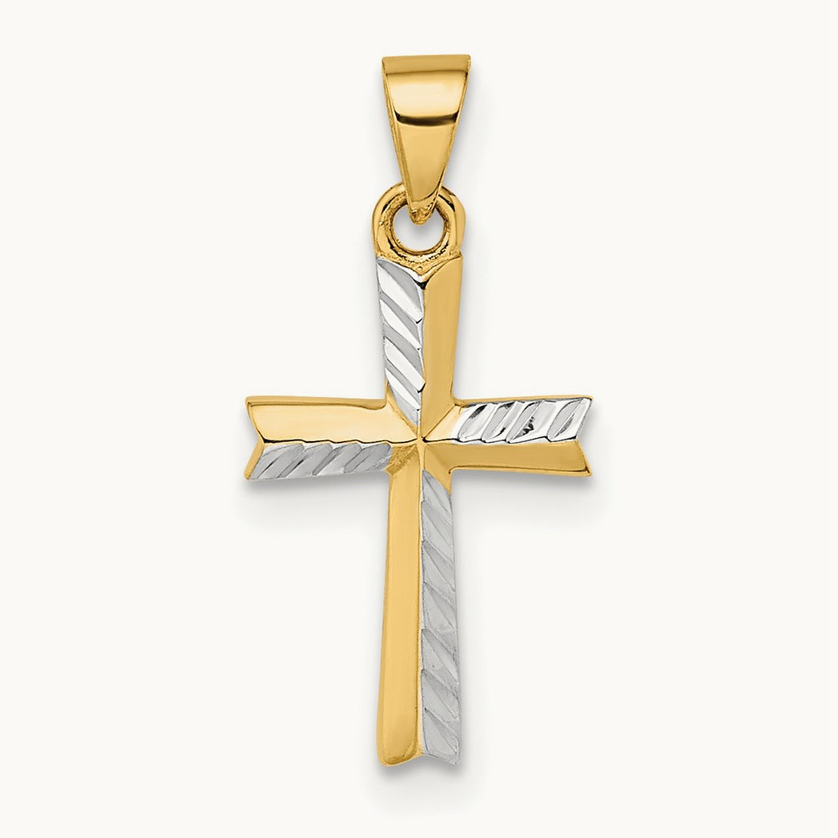 w/Rhodium Diamond-cut Small Latin Cross Pendant, 14K