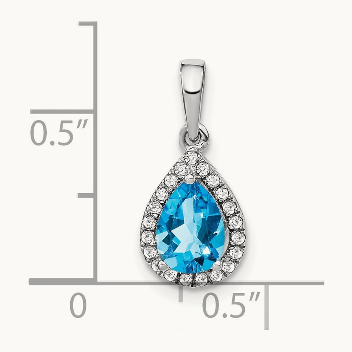 Pear Blue Topaz and Diamond Halo Pendant, 14K White Gold