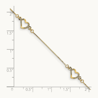 Fancy Heart Bracelet — 14K Yellow Gold
