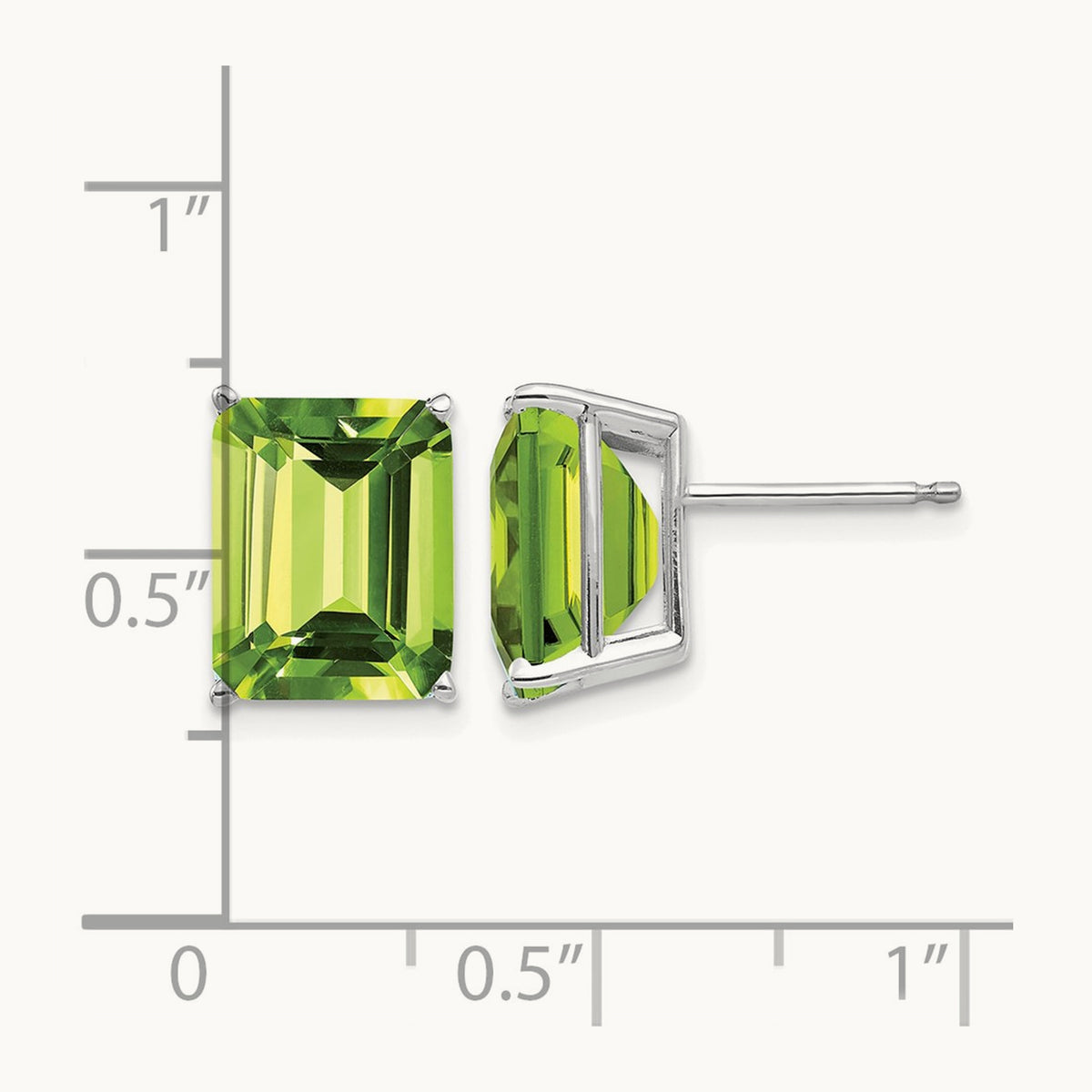10x8mm Emerald Cut Peridot Earrings, 14K White Gold