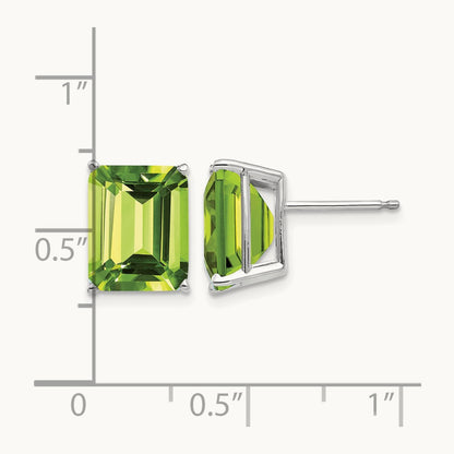 10x8mm Emerald Cut Peridot Earrings, 14K White Gold