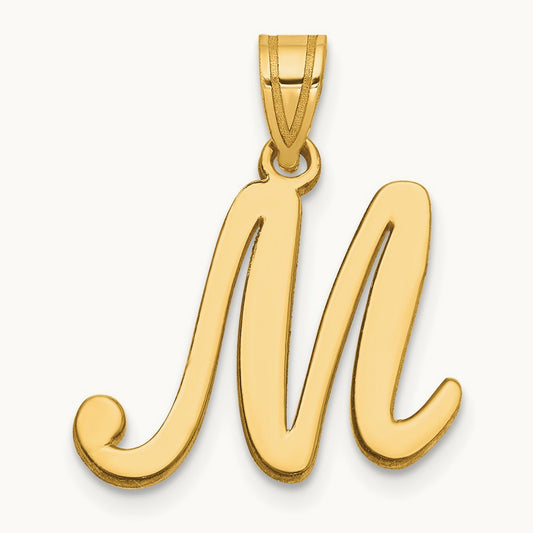 Script Letter M Initial Pendant, 14K