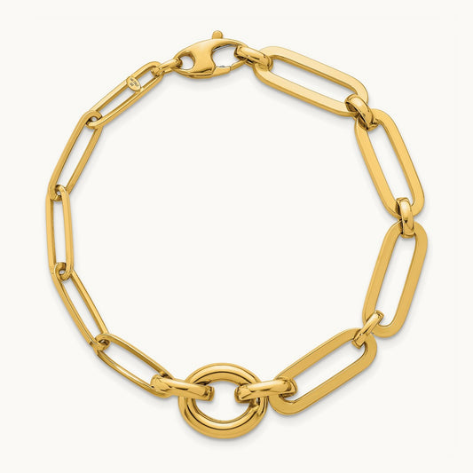 Polished 7.25in Fancy Paperclip Link Bracelet, 14K