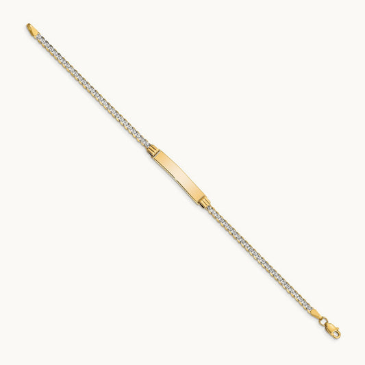w/Rhodium Children's Pavé Curb Link ID Bracelet, 14K