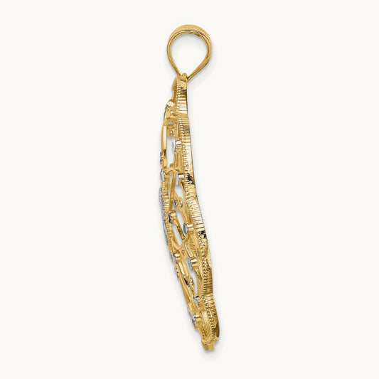 Diamond-cut Spiral Circle Pendant, 14K with Rhodium
