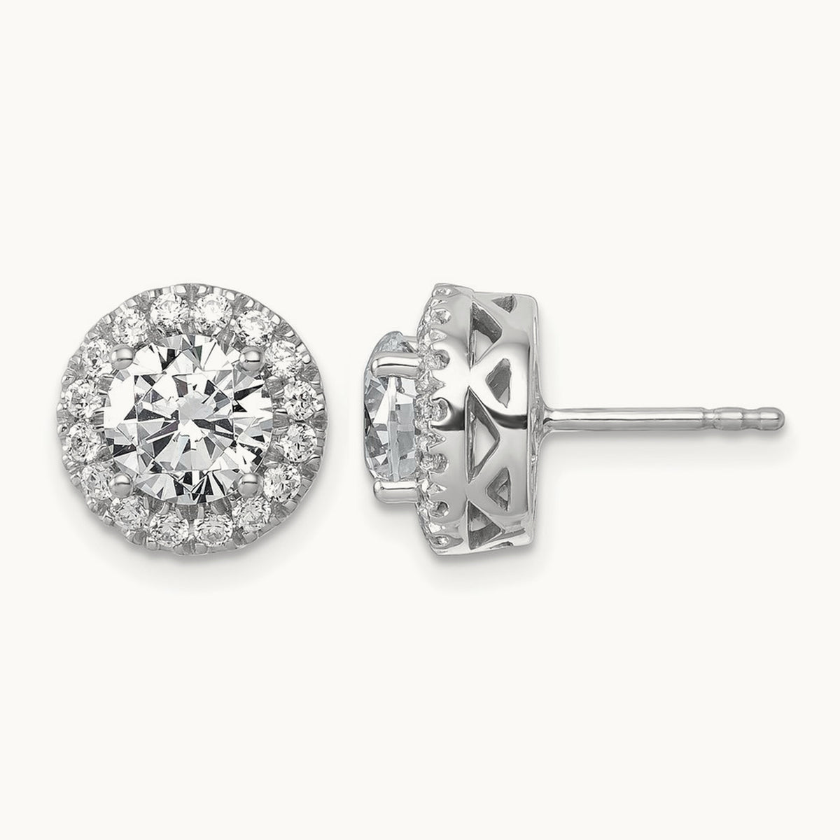 Round Halo Post Earrings, 2.50 ct tw Lab-Grown Diamond — 14K White Gold