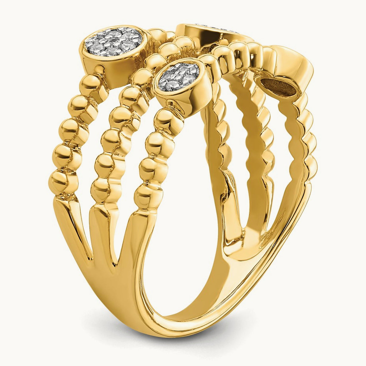 Polished Pave Circles Multi-band Diamond Ring, 14K