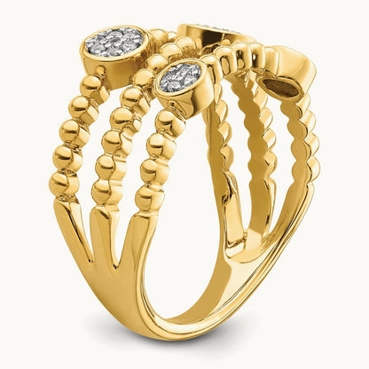 Polished Pave Circles Multi-band Diamond Ring, 14K