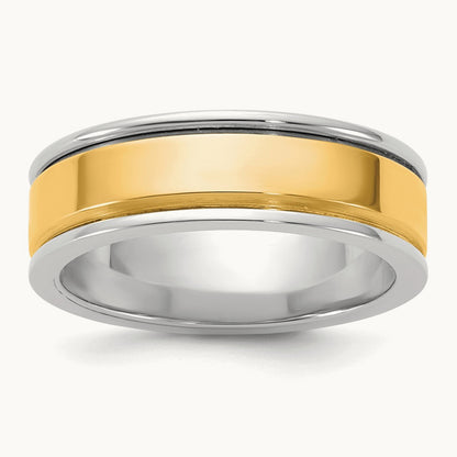 W/Y Step Up Beveled Wedding Band, 6mm, 14K Two-tone
