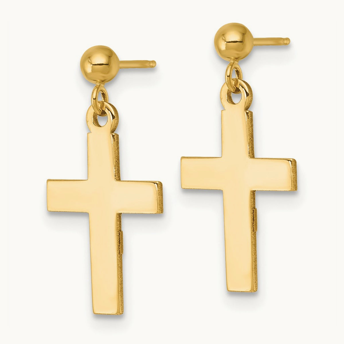 Polished Cross Earrings — 14K Yellow Gold, 20.5mm