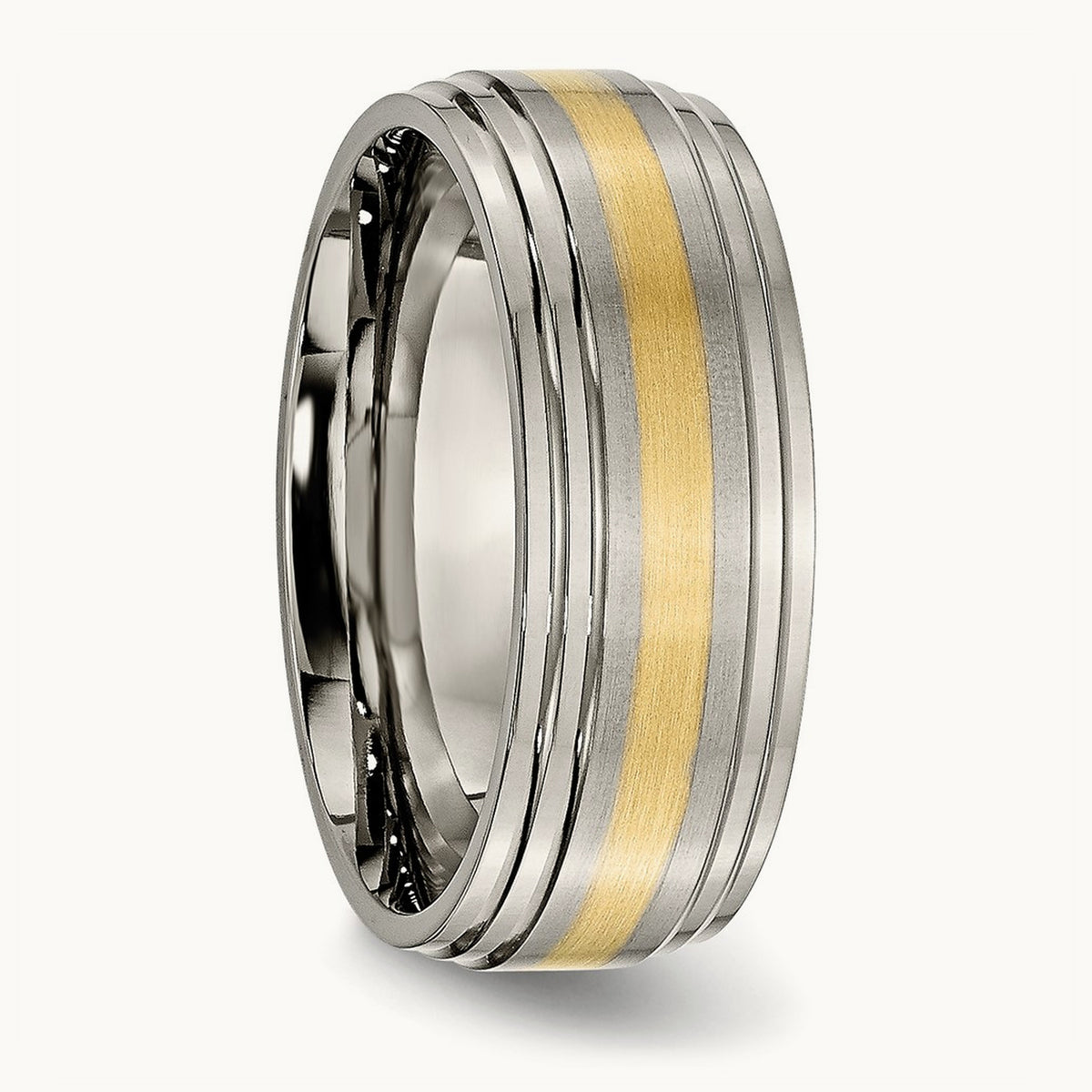 Brushed Center with 14K Yellow Inlay Ridged Edge Band — photo set (2)