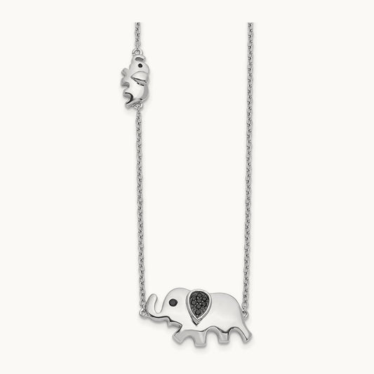 Black Diamond Elephant 18 inch Necklace, 14K White Gold