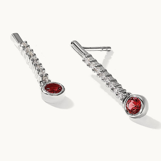 Red/White Diamond Earrings, 14K White Gold