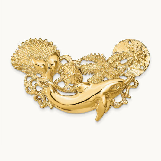 Dolphin and Shell Cluster Slide, 14K