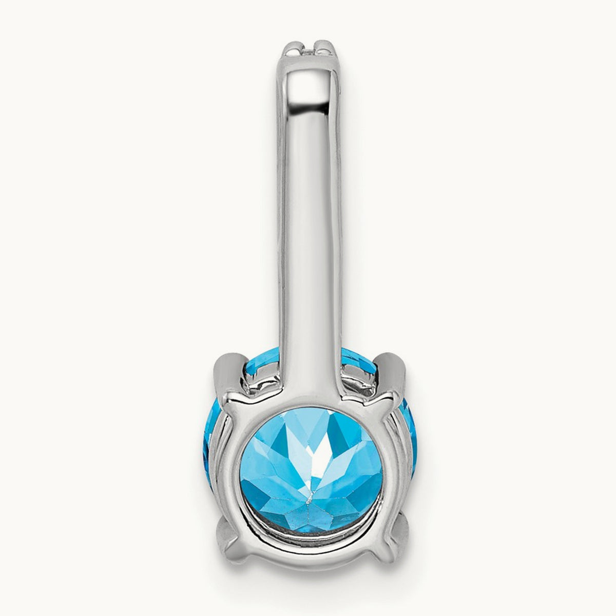 Round Blue Topaz and Diamond Pendant, 14K White Gold