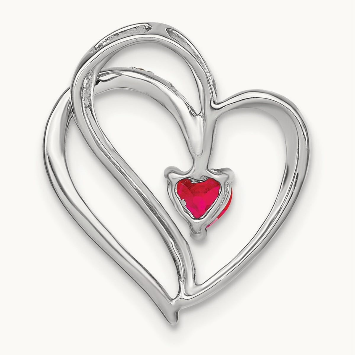 Ruby and Diamond Heart Chain Slide, 14K White Gold