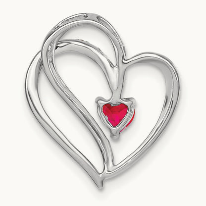 Ruby and Diamond Heart Chain Slide, 14K White Gold