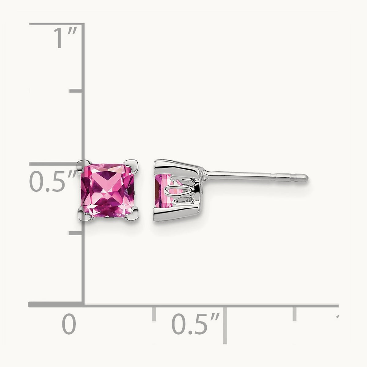 Square Created Pink Sapphire Earrings, 14K White Gold