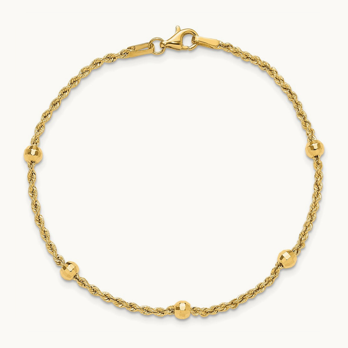 D/C Beaded Rope Chain Bracelet, 14K