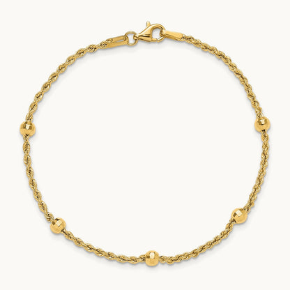 D/C Beaded Rope Chain Bracelet, 14K