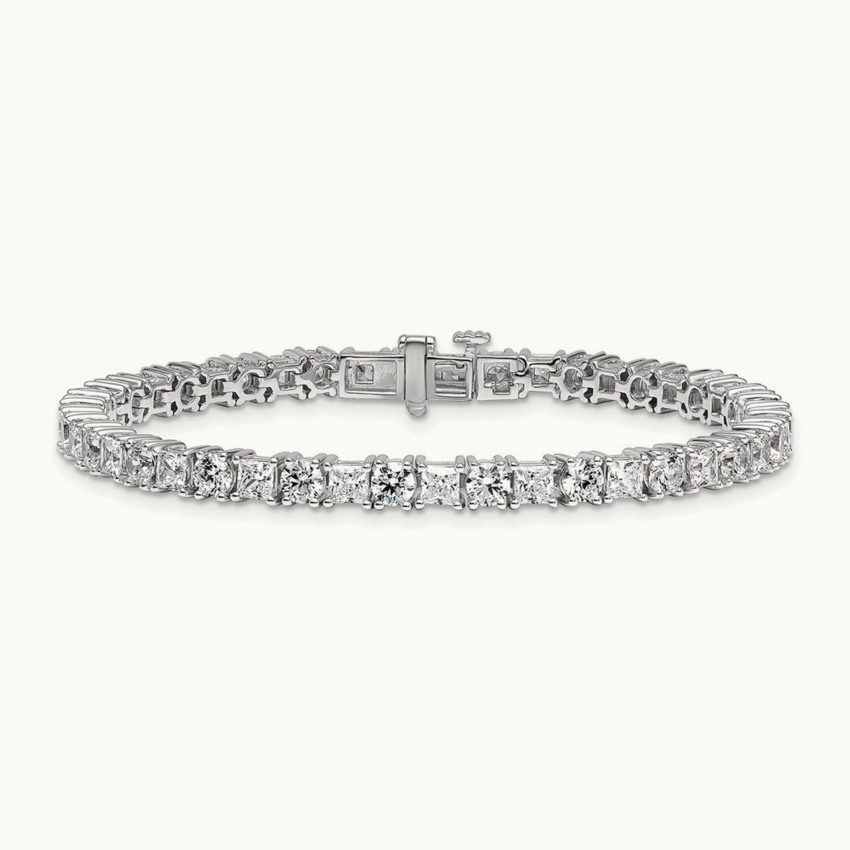 Princess/Round Tennis Bracelet, 10.00 ct tw Lab-Grown Diamond — 14K White Gold