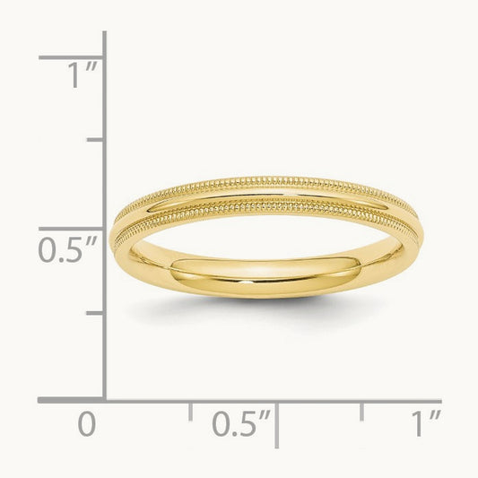 Milgrain Comfort Fit Band, 3mm, 10K Yellow Gold