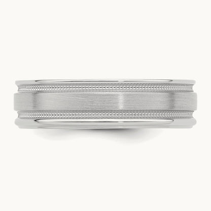 Light Comfort Fit Brush Satin Fancy Band, 14K White Gold