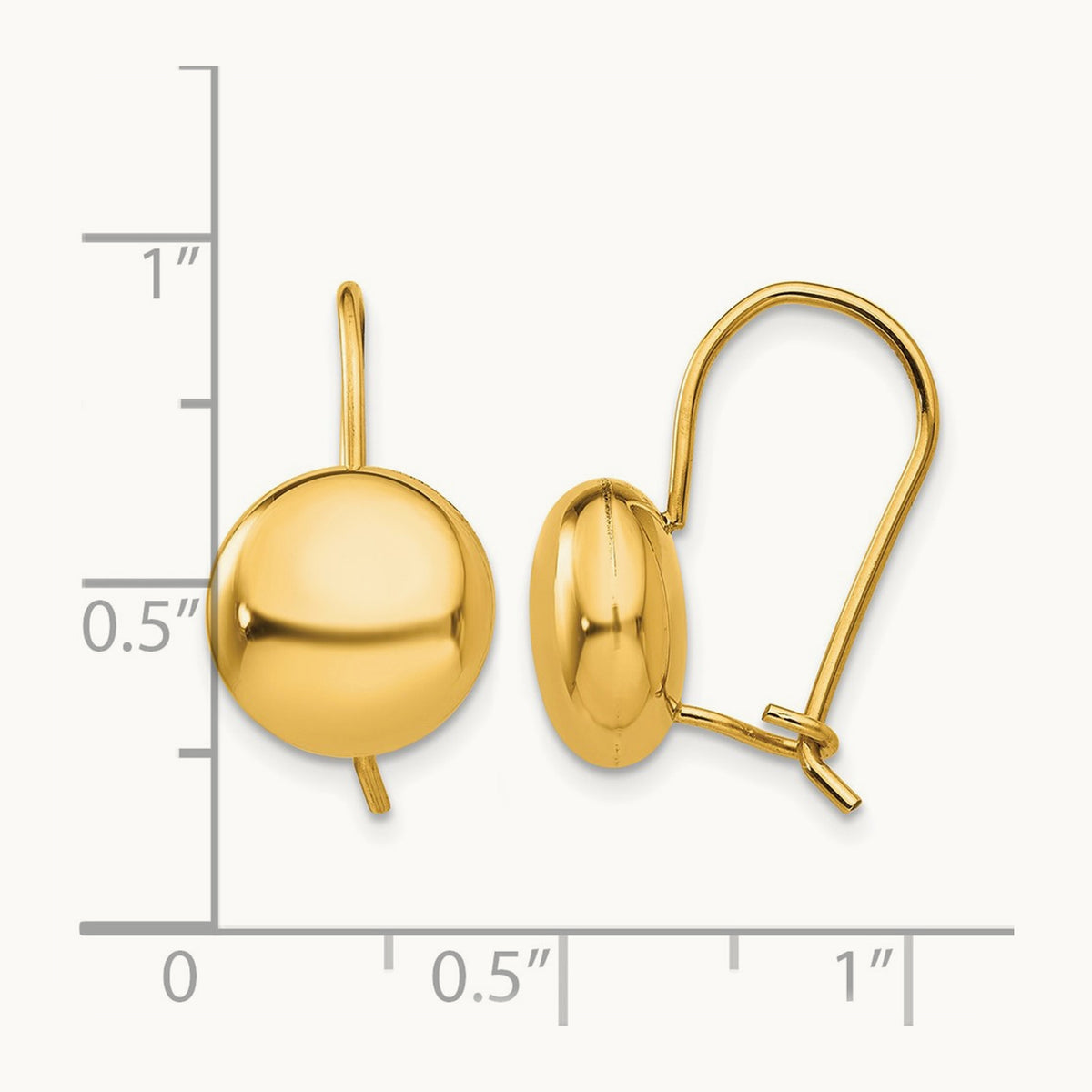 Polished Button Kidney Wire Earrings — 14K Yellow Gold, 10.5mm