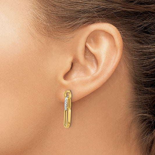 Polished and Diamond-cut Link Dangle Post Earrings — 10K Two-Tone Gold