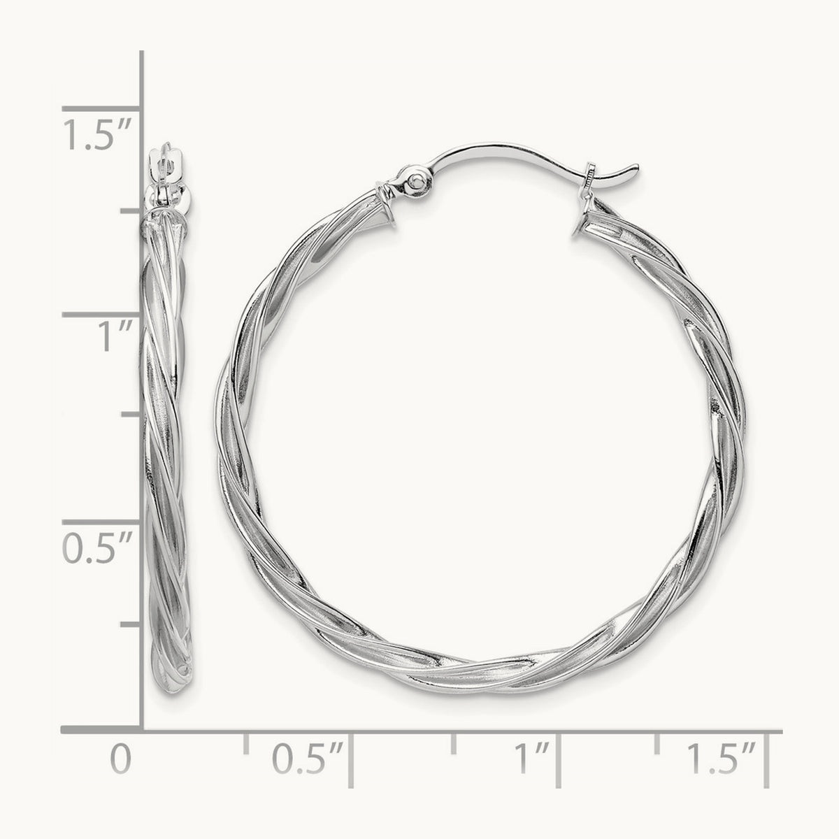 Fine Twisted Hoop Earrings — 14K White Gold, 33.75mm