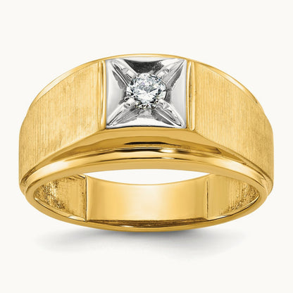 IBGoodman Men's Polished and Satin Diamond Complete Ring, 14K Two-tone